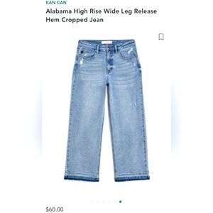 High rise, wide leg, released hem cropped jean